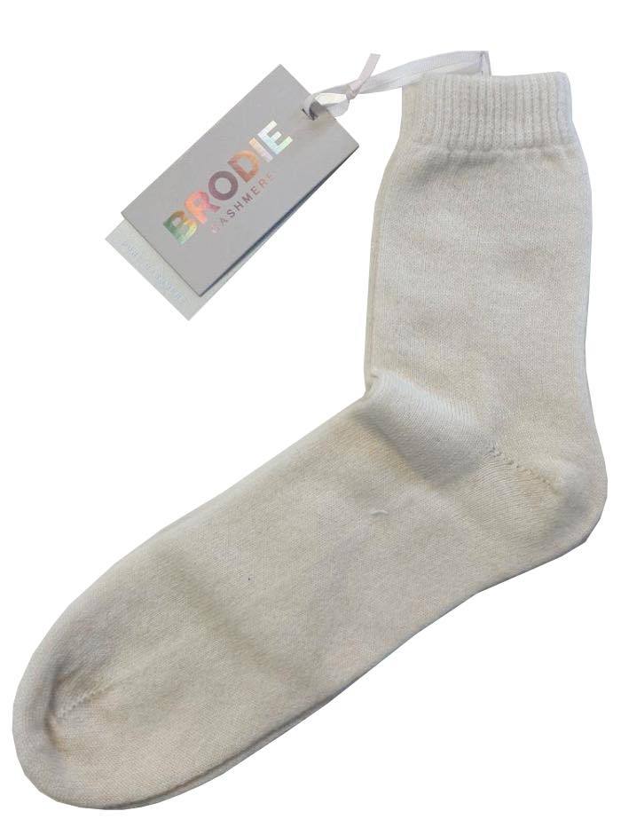 Brodie Cashmere Knitwear One Size Brodie Cashmere Comfy Loungewear Socks Organic White izzi-of-baslow