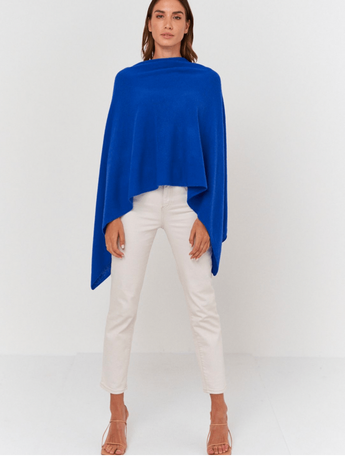 Brodie Cashmere Knitwear One Size Brodie Cashmere Royal Blue Mini Poncho izzi-of-baslow