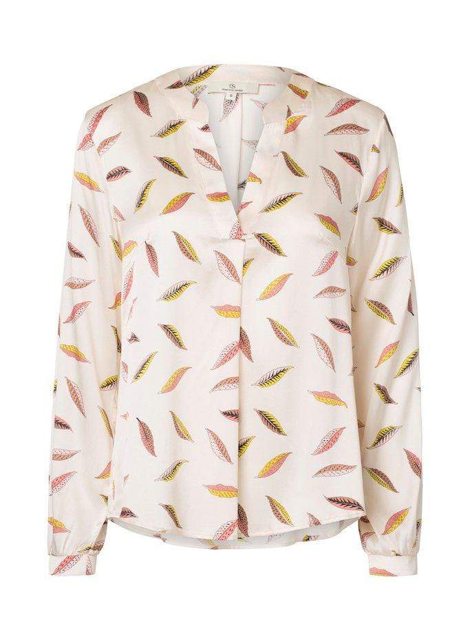 Charlotte Sparre Tops Charlotte Sparre Ivory Leaf Print Spark Silk Blouse 2423 izzi-of-baslow