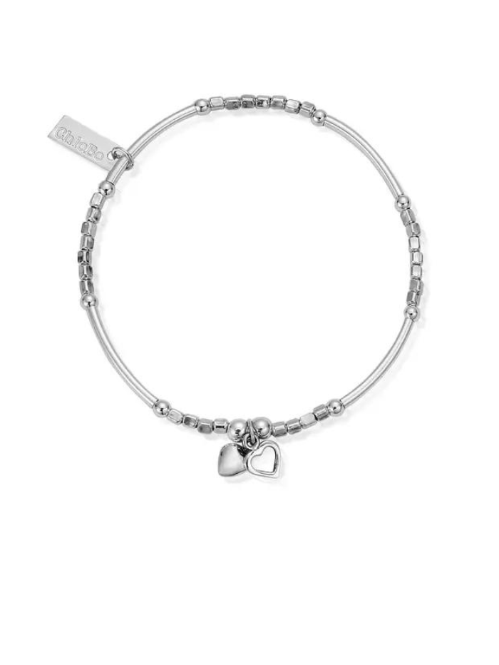 ChloBo Jewellery One Size Chlobo 65 Silver Mini Noodle Cube Double Heart Bracelet SBMNCO40 izzi-of-baslow