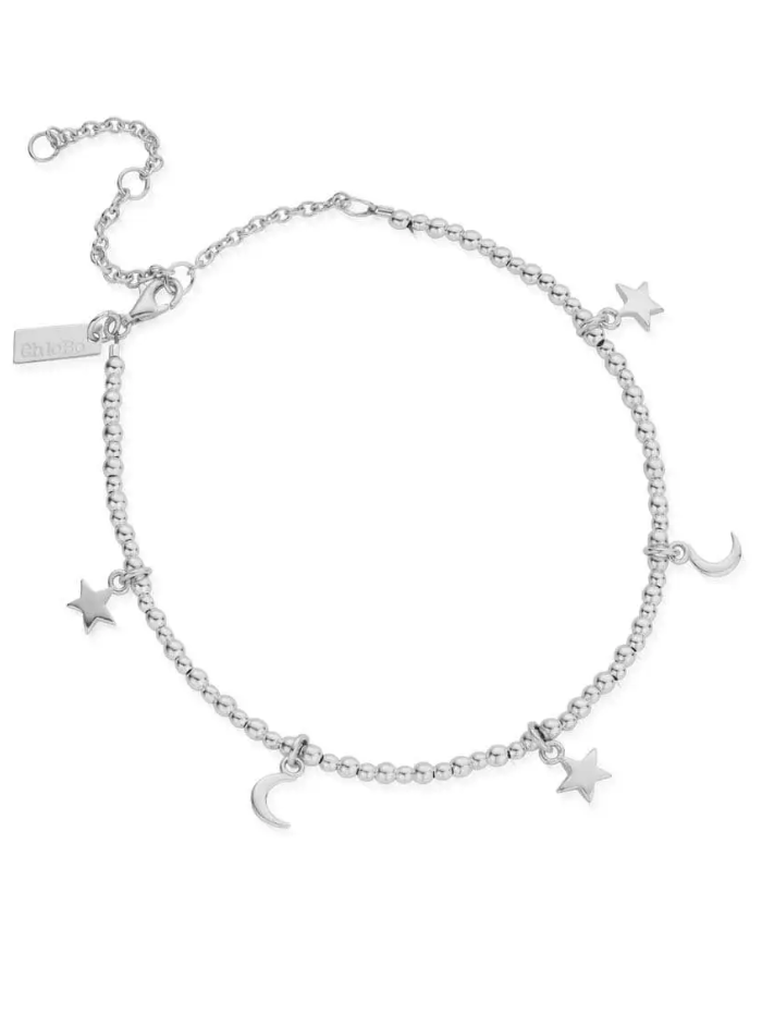 ChloBo Jewellery One Size ChloBo 84 Silver Mini Cute Moon and Stars Anklet SANMC8061104 izzi-of-baslow