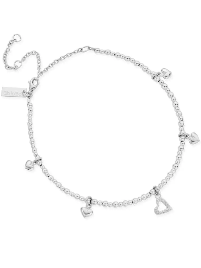 ChloBo Jewellery One Size ChloBo 85 Silver Mini Cute Multi Hearts Anklet SANMC1199399 izzi-of-baslow