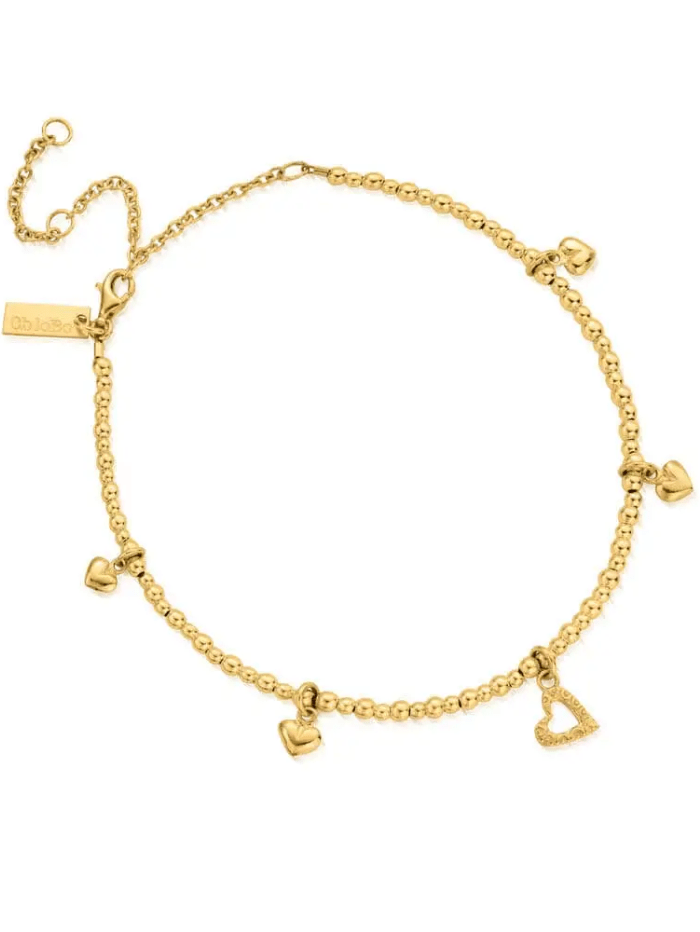ChloBo Jewellery One Size ChloBo 86 Gold Mini Cute Multi Hearts Anklet GANMC40143095 izzi-of-baslow