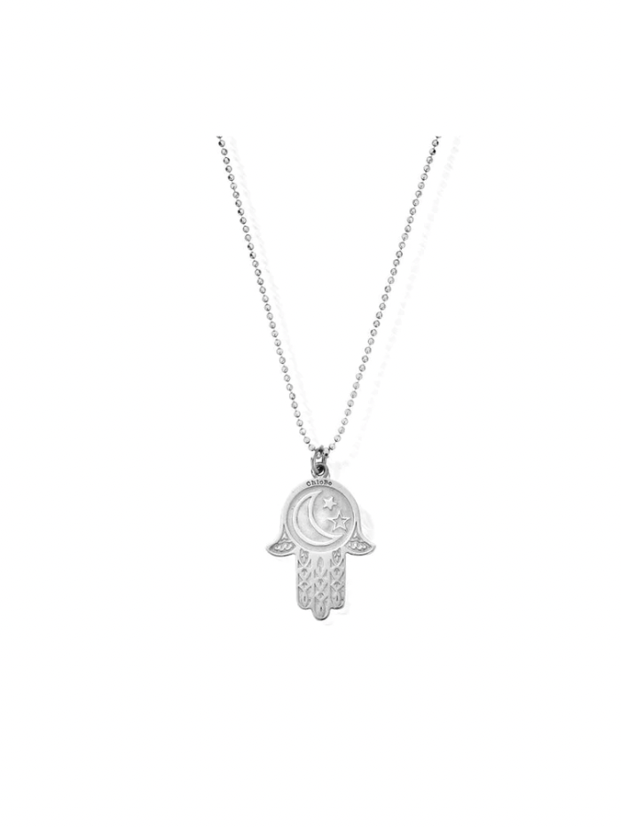 ChloBo Jewellery One Size ChloBo 90 Silver Diamond Cut Chain Moon and Star Hamsa Hand Necklace SCDC1655 izzi-of-baslow