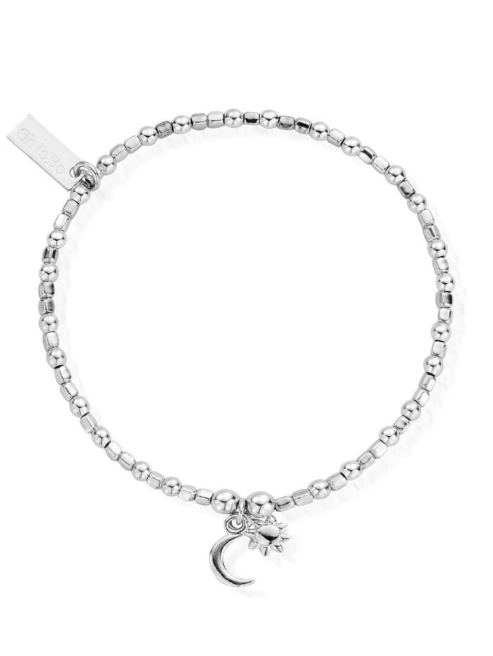 ChloBo Jewellery One Size ChloBo Silver Mini Cube Dainty Moon and Sun Bracelet SBCFB582 izzi-of-baslow