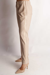 D.Exterior Trousers D.Exterior Stone Linen Trousers With Side Braid Detail 50613 izzi-of-baslow