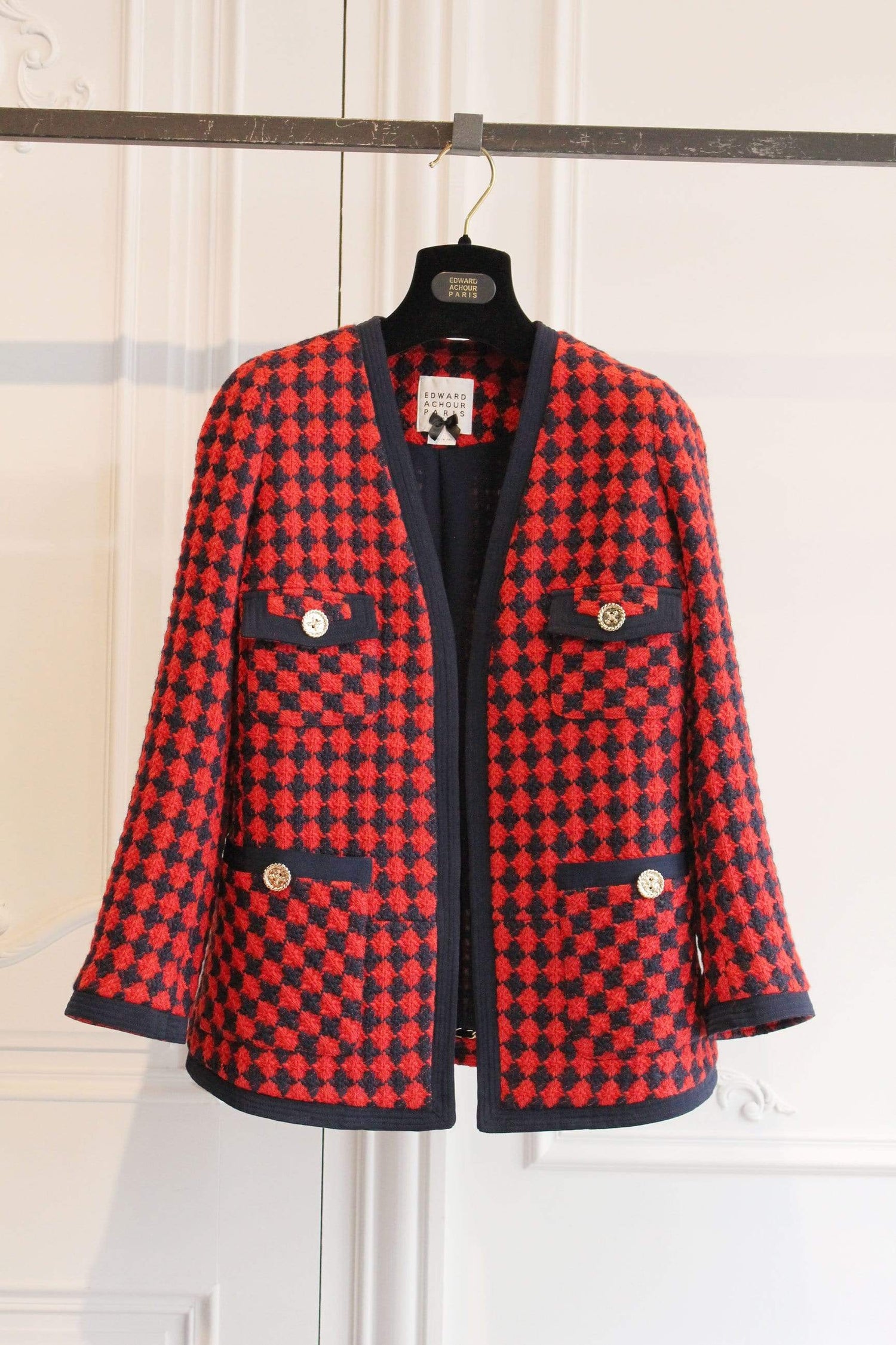 Edward Achour Paris Coats and Jackets Edward Achour Red and Navy Checked Tweed Jacket 431021/1611D izzi-of-baslow