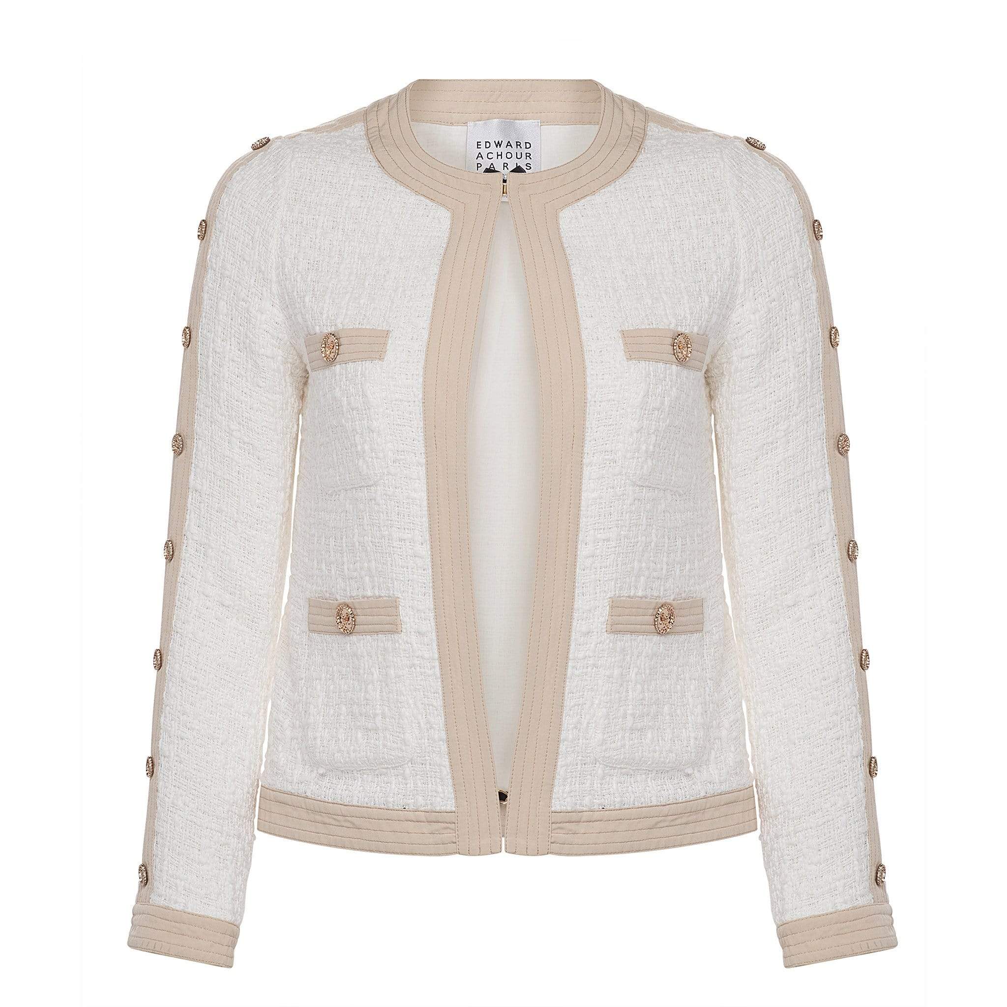 Edward Achour Paris Coats and Jackets Edward Achour White and Beige Jacket 421035 izzi-of-baslow