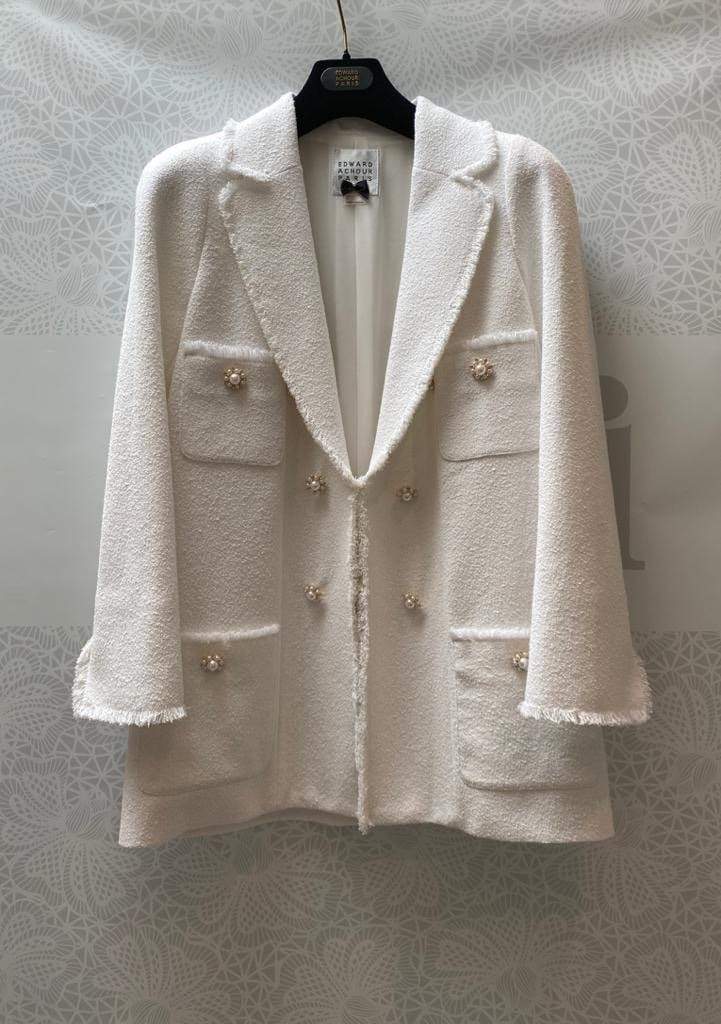Edward Achour Paris Coats and Jackets Edward Achour White Tweed Jacket 421006 izzi-of-baslow