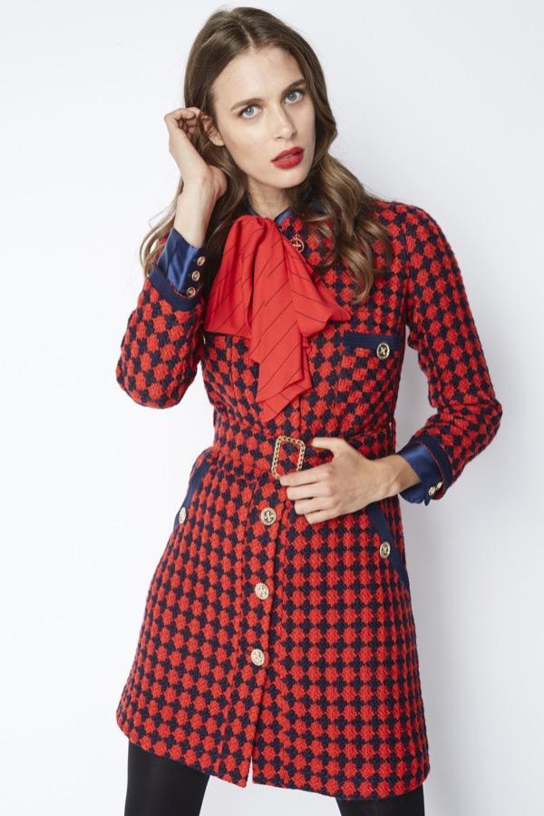 Edward Achour Paris Dresses Edward Achour Red and Navy Checked Tweed Dress 434015/1611D izzi-of-baslow