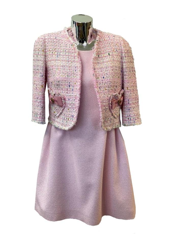 Edward Achour Paris Dresses Edward Achour Rose Tweed Embellished Dress with Bow 425027 izzi-of-baslow