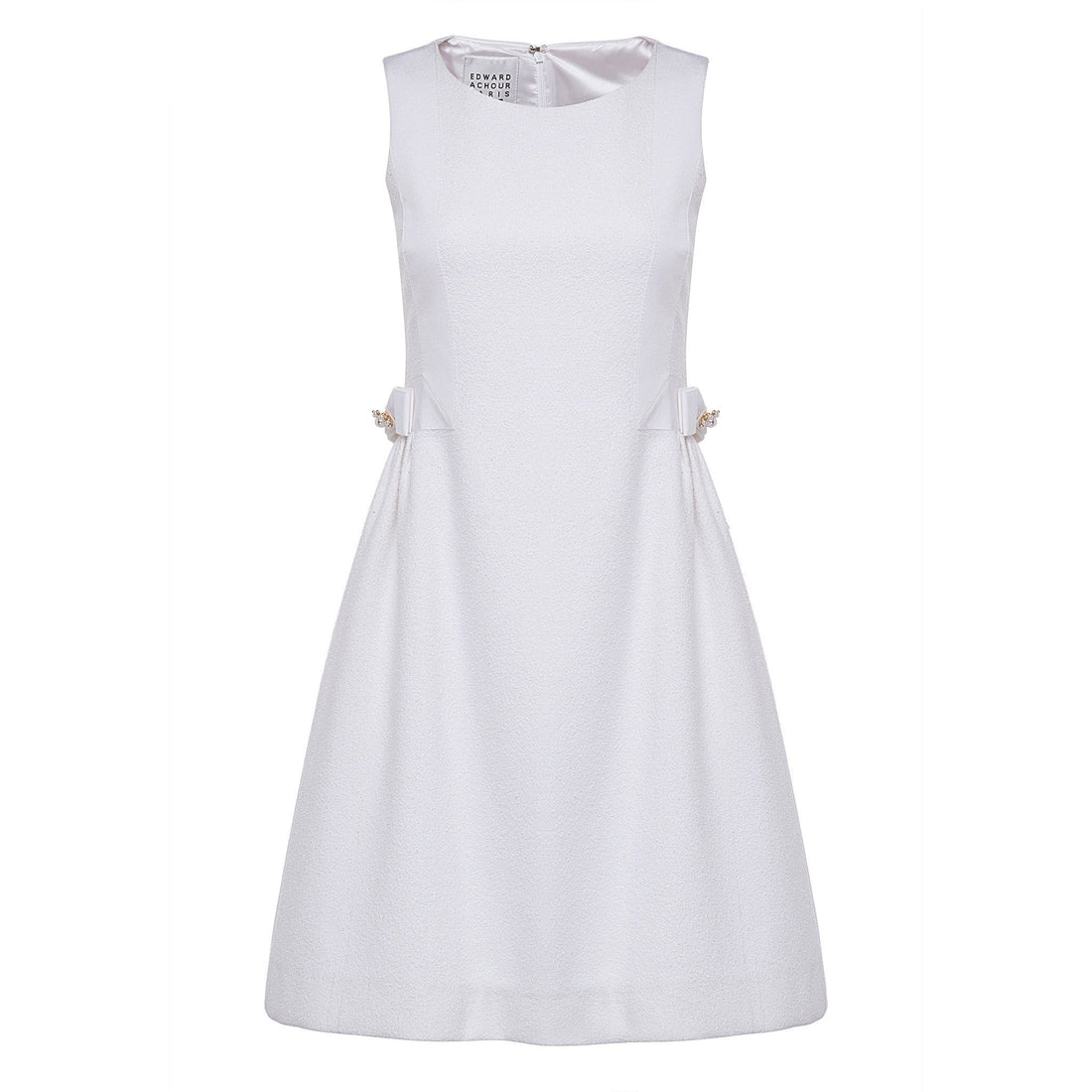 Edward Achour Paris Dresses Edward Achour White Tweed Embellished Dress with Bow 425027 izzi-of-baslow