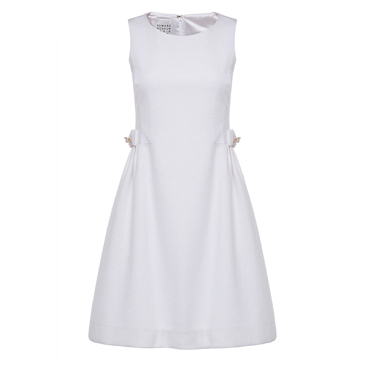 Edward Achour Paris Dresses Edward Achour White Tweed Embellished Dress with Bow 425027 izzi-of-baslow