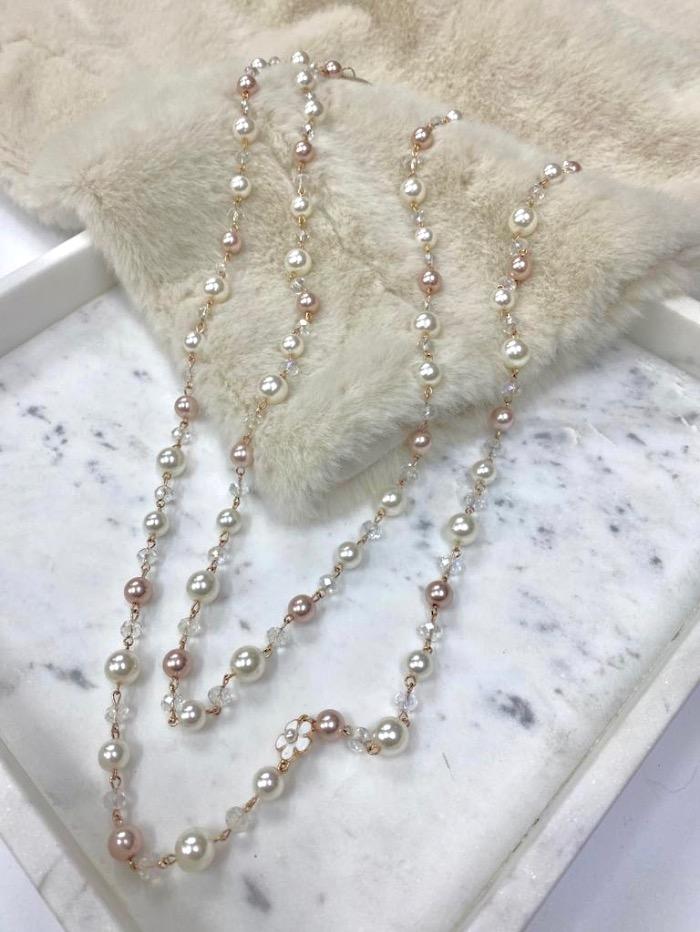 Edward Achour Paris Jewellery One Size Edward Achour Paris Pearl Necklace Peach and Cream izzi-of-baslow