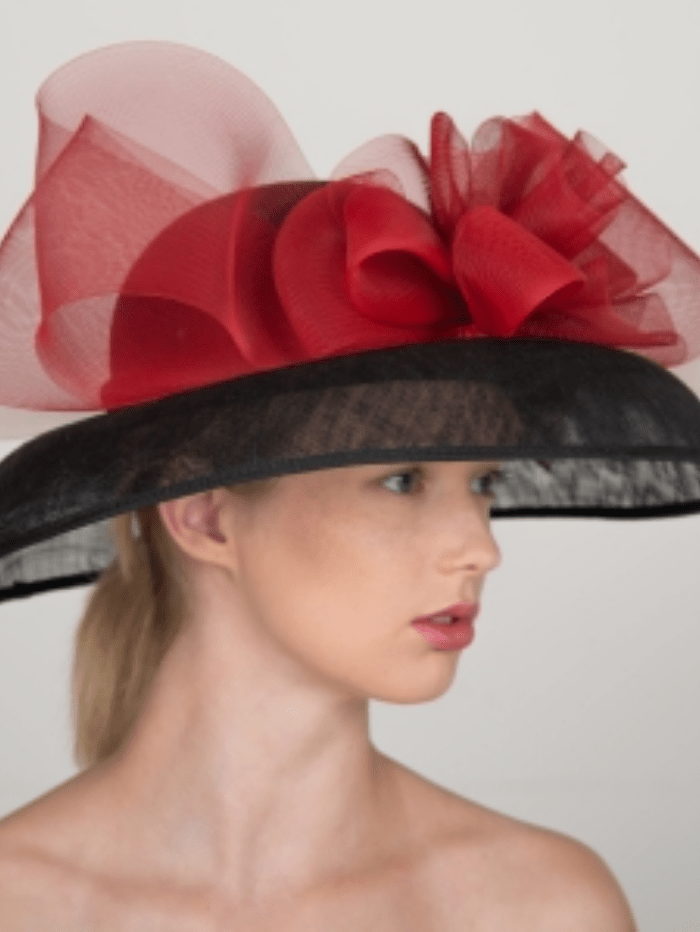 Gina Bacconi Accessories One Size Hostie Hats Blenheim Hat With Bow Black &amp; Red izzi-of-baslow