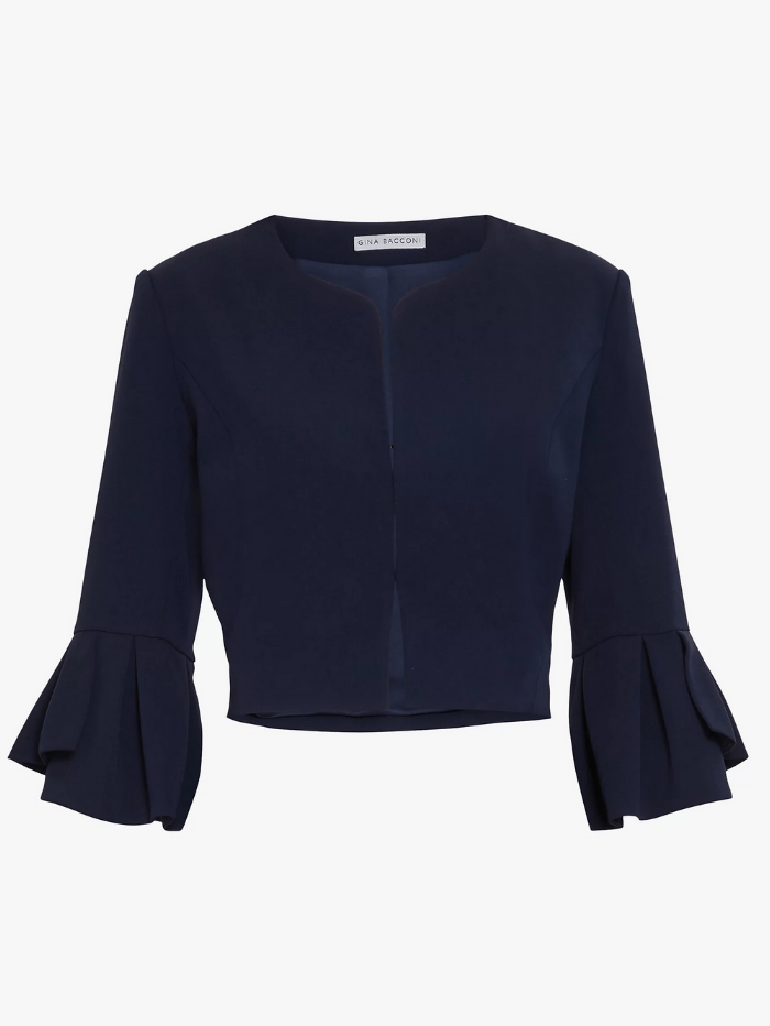 Gina Bacconi Coats and Jackets Gina Bacconi Gigi Moss Crepe Bolero Spring Navy Jacket SBZ5628 izzi-of-baslow