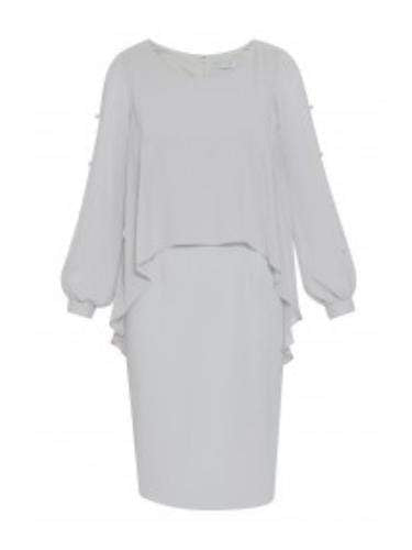 Gina Bacconi Dresses Gina Bacconi Anushka Chiffon Cape Dress Silver SSS1162 izzi-of-baslow