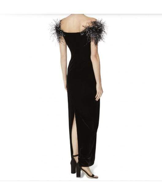 Gina Bacconi Dresses Gina Bacconi Black Winona Feather Trim Velvet Maxi Dress SRR3172 izzi-of-baslow