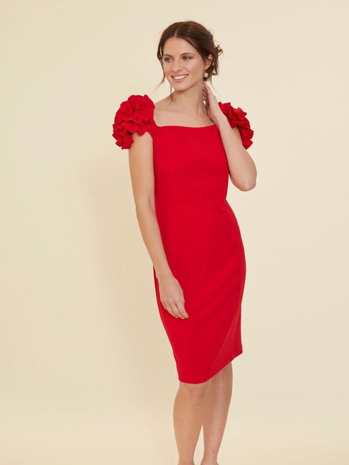 Gina Bacconi Dresses Gina Bacconi Bretta Crepe Cocktail Dress Fire Red STT2594 izzi-of-baslow