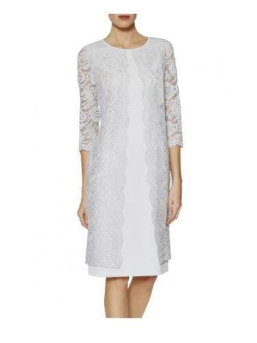 Gina Bacconi Dresses Gina Bacconi Clarabelle Crepe and Lace Dress Silver Mist SQQ9058 izzi-of-baslow