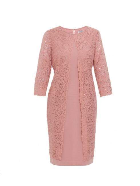 Gina Bacconi Dresses Gina Bacconi Farlyn Crepe and Lace Dress Dusky Pink STT2681 izzi-of-baslow