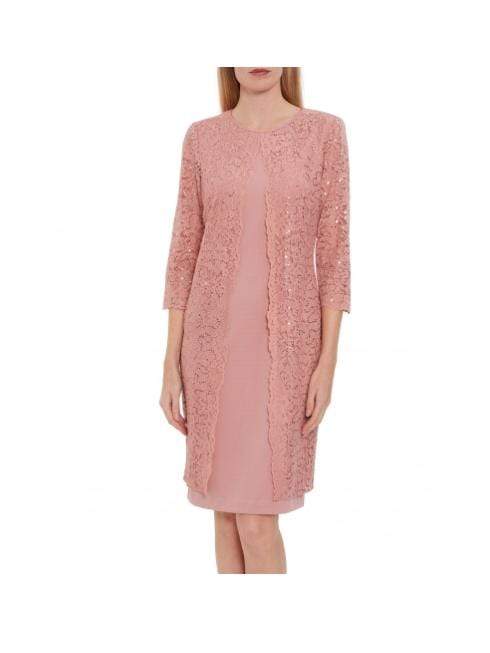 Gina Bacconi Dresses Gina Bacconi Farlyn Crepe and Lace Dress Dusky Pink STT2681 izzi-of-baslow
