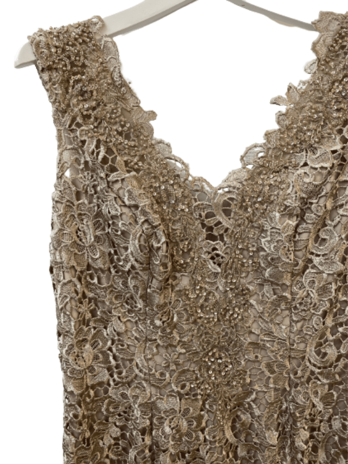 Gina Bacconi Dresses Gina Bacconi Gold Crochet Sleeveless Dress SQQ9160 izzi-of-baslow