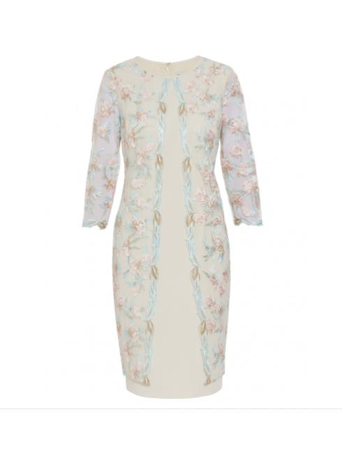 Gina Bacconi Dresses Gina Bacconi Haila Crepe and Embroidery Dress Turquoise and Pink STT2626 izzi-of-baslow