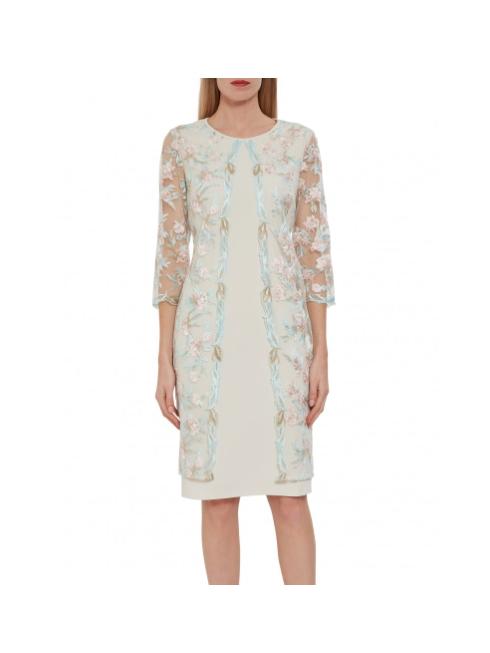 Gina Bacconi Dresses Gina Bacconi Haila Crepe and Embroidery Dress Turquoise and Pink STT2626 izzi-of-baslow