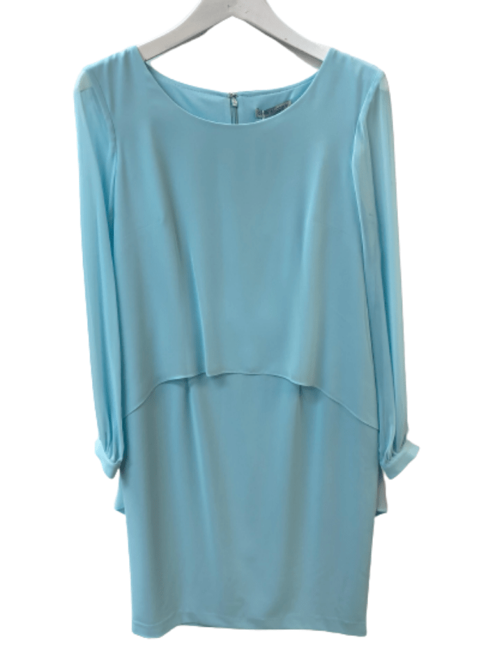 Gina Bacconi Dresses Gina Bacconi Light Blue Long Sleeved Pearl Detail Chiffon Dress SBZ5749 izzi-of-baslow