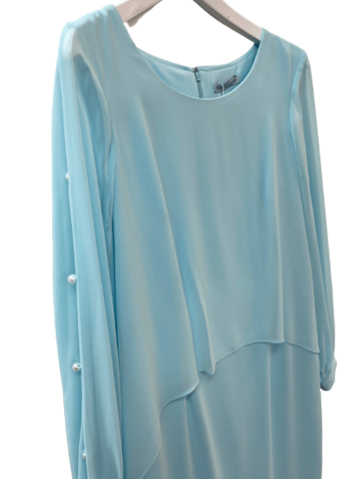 Gina Bacconi Dresses Gina Bacconi Light Blue Long Sleeved Pearl Detail Chiffon Dress SBZ5749 izzi-of-baslow