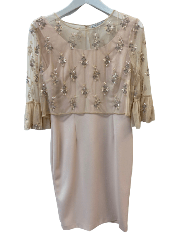 Gina Bacconi Dresses Gina Bacconi Soft Blush Dress With Jewelled Mesh Overtop SBZ5775 izzi-of-baslow