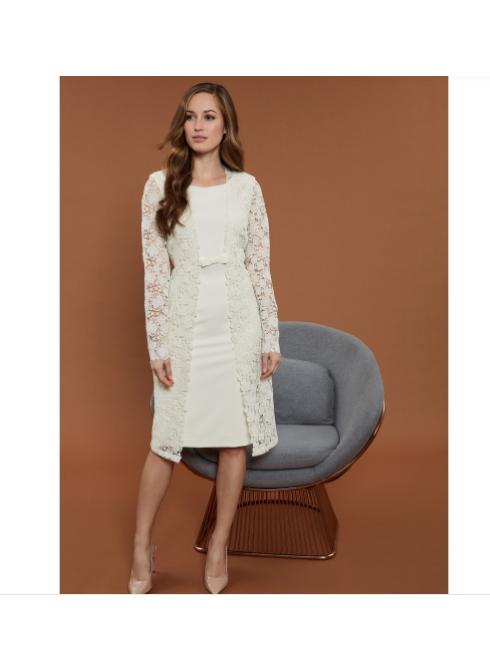 Gina Bacconi Dresses Gina Bacconi Summer Lace And Crepe Dress Buttercream SSS1001 izzi-of-baslow