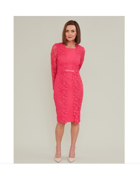 Gina Bacconi Dresses Gina Bacconi Summer Lace And Crepe Dress Fuchsia Rose SSS1001 izzi-of-baslow