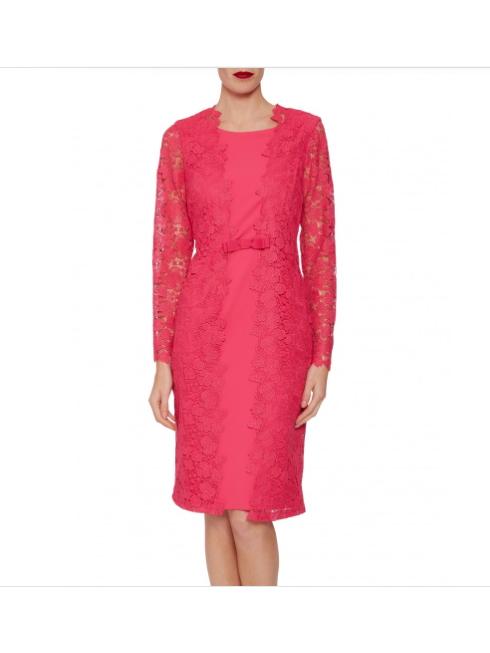 Gina Bacconi Dresses Gina Bacconi Summer Lace And Crepe Dress Fuchsia Rose SSS1001 izzi-of-baslow