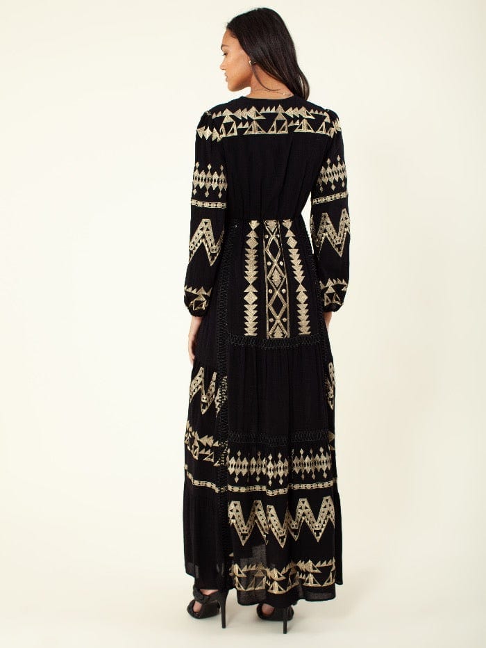 Hale Bob Dresses Hale Bob Black and Gold Embroidered Maxi Dress 26RM6313 izzi-of-baslow