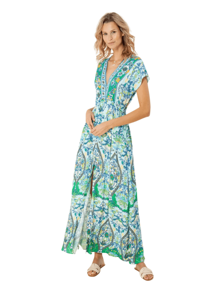 Hale Bob Dresses Hale Bob Blue and Green Patterned Viette Maxi Dress 2YDV6030 BLU izzi-of-baslow