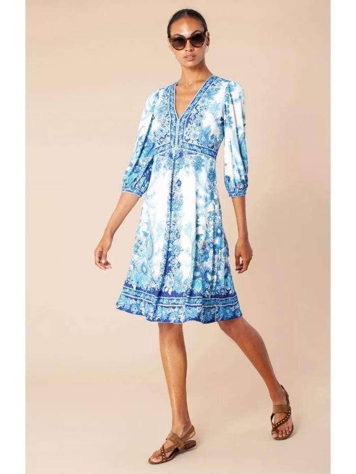 Hale Bob Dresses Hale Bob Blue and White Printed Dress izzi-of-baslow