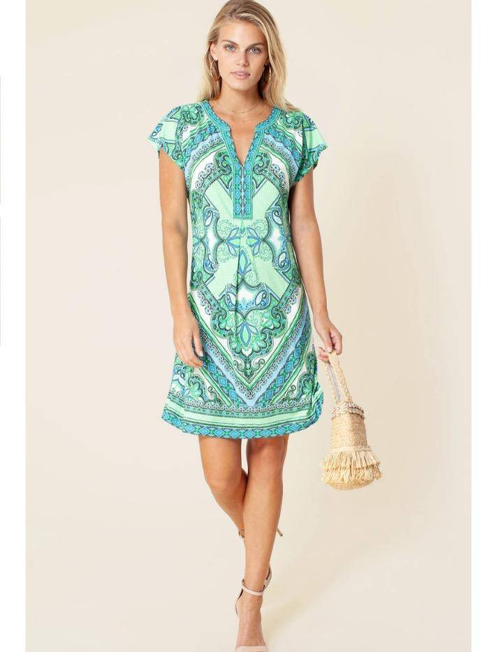 Hale Bob Dresses Hale Bob Lime Printed Dress 13DN6058 LIM izzi-of-baslow