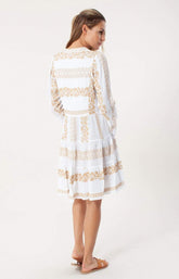 Hale Bob Dresses Hale Bob Mila Dress White With Gold Embroidery 05GS6885 izzi-of-baslow