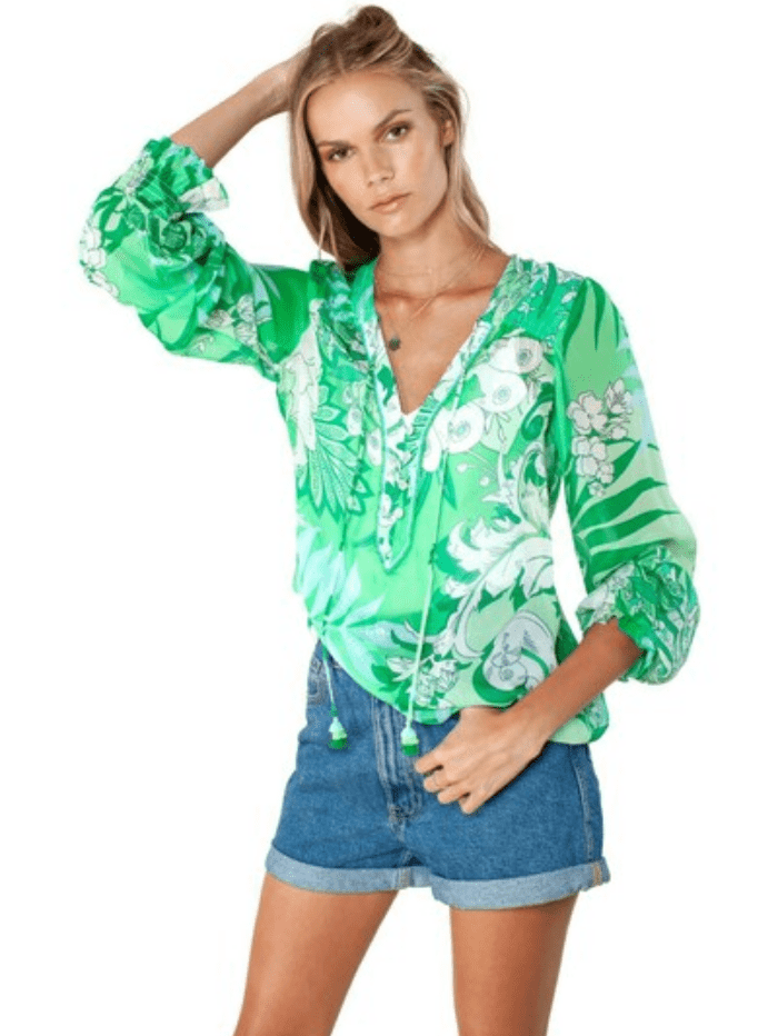 Hale Bob Tops Hale Bob Green Printed Blouse 1ZYD2118 GRN izzi-of-baslow