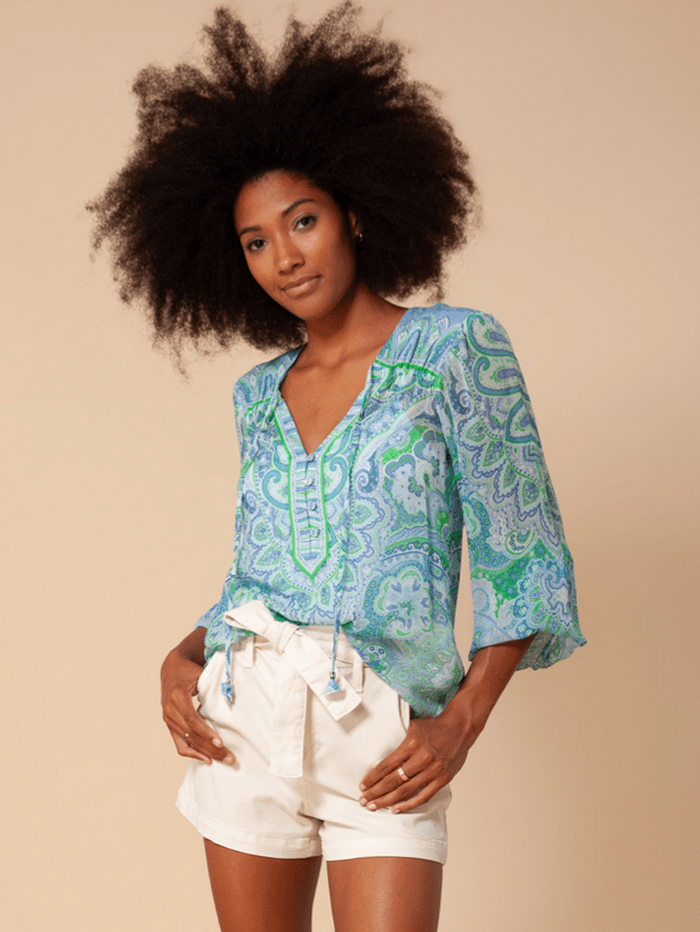 Hale Bob Tops Hale Bob Patterned Blouse 32AN2060 BLU izzi-of-baslow