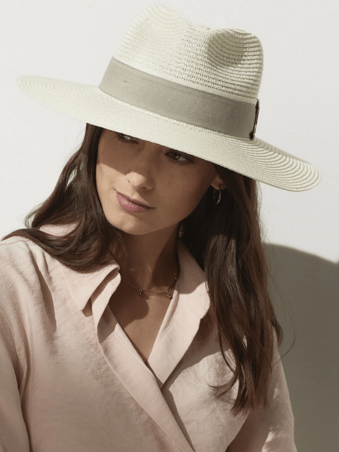 Hicks and Brown Accessories Hicks And Brown Hemley Fedora Cream With Stone Band HBHECR izzi-of-baslow