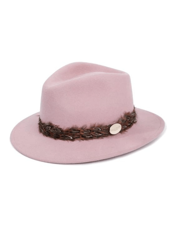 Hicks and Brown Accessories Hicks And Brown Pink Suffolk Fedora With Pheasant Wrap HBSW1DP izzi-of-baslow