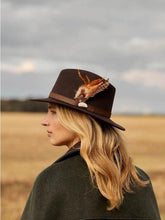 Hicks and Brown Accessories Hicks And Brown Suffolk Fedora Dark Brown Gamebird Feather HBSF1BR izzi-of-baslow