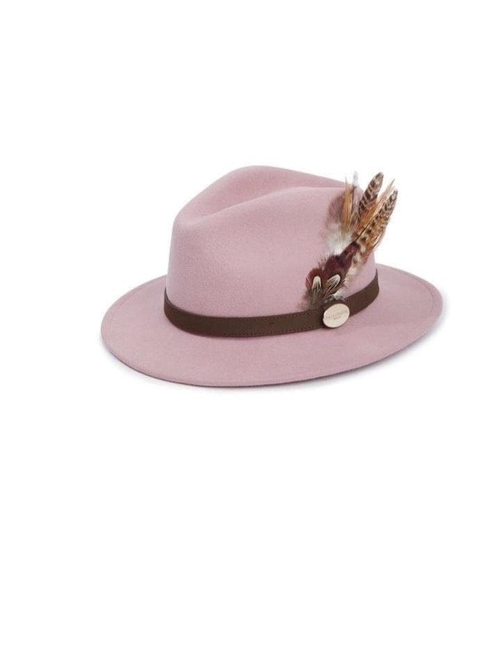 Hicks and Brown Accessories Hicks And Brown Suffolk Fedora Dusky Pink Game Bird Feather HBSF1DP izzi-of-baslow