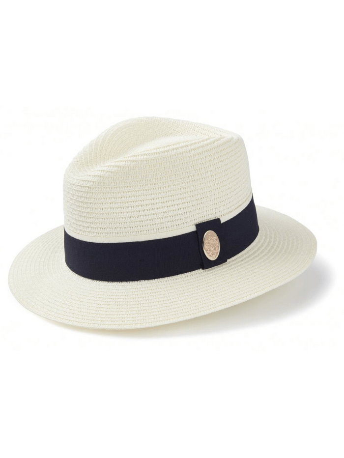 Hicks and Brown Accessories S Hicks And Brown Orford Cream Fedora Navy HBORNA izzi-of-baslow
