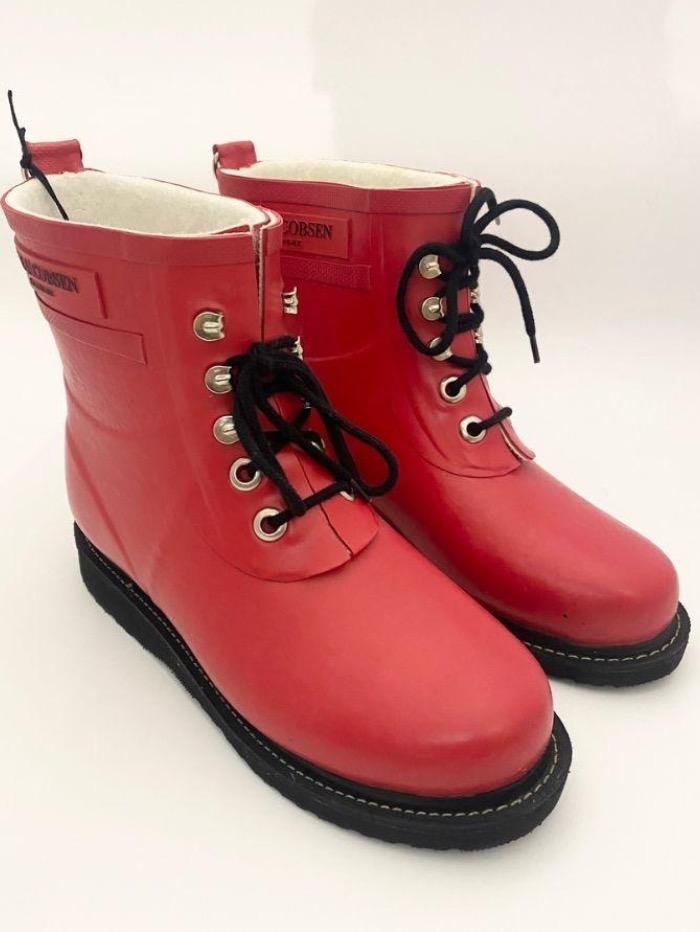 Ilse Jacobsen Shoes Ilse Jacobsen Short Rubber Lace Up Wellington Boots Red RUB 2 303 izzi-of-baslow