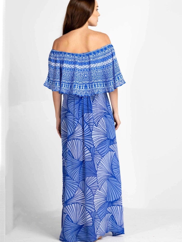 Inoa Dresses Inoa Exuma Blue Silk FRILL NECK DRESS with Crystals izzi-of-baslow