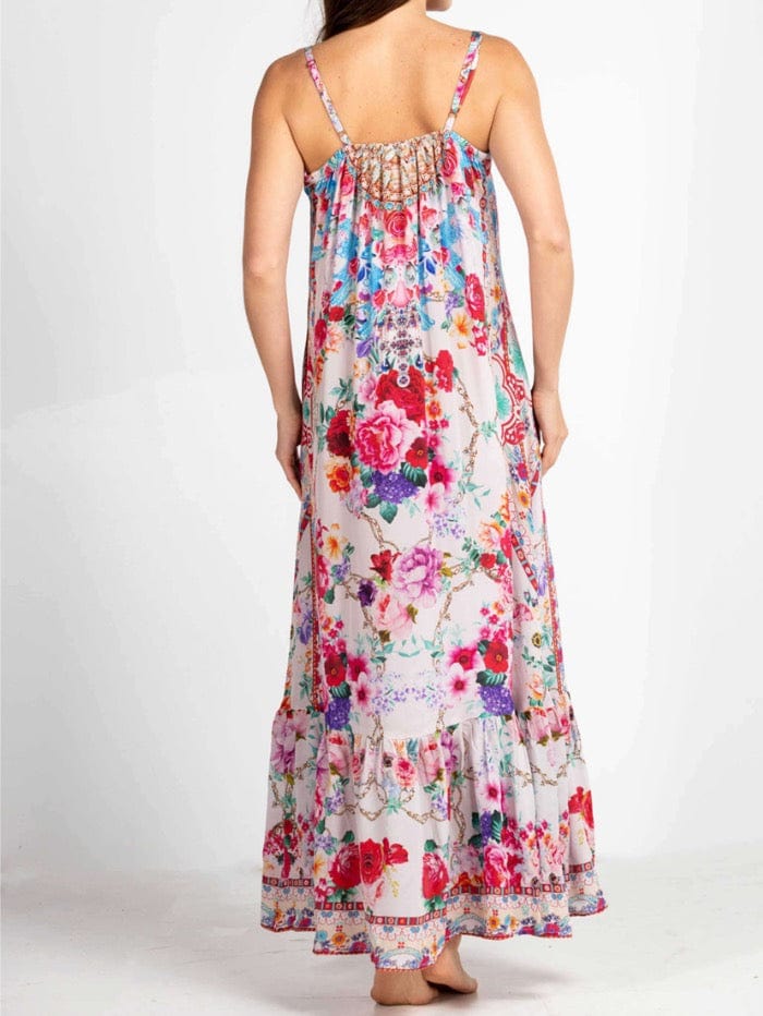 Inoa Dresses Inoa Roseto Gardenia Frill STRAP Maxi DRESS With Crystals izzi-of-baslow